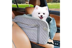 HOBBTREE Center Console Dog Car Seat, Portable Dog Car Seat with Safe Protection Hooks, Dog Cars Carrier for Small Dogs Washable Cushion, Soft Cozy Pillow and Storage Pocket, Support Pets Up to 12 lbs