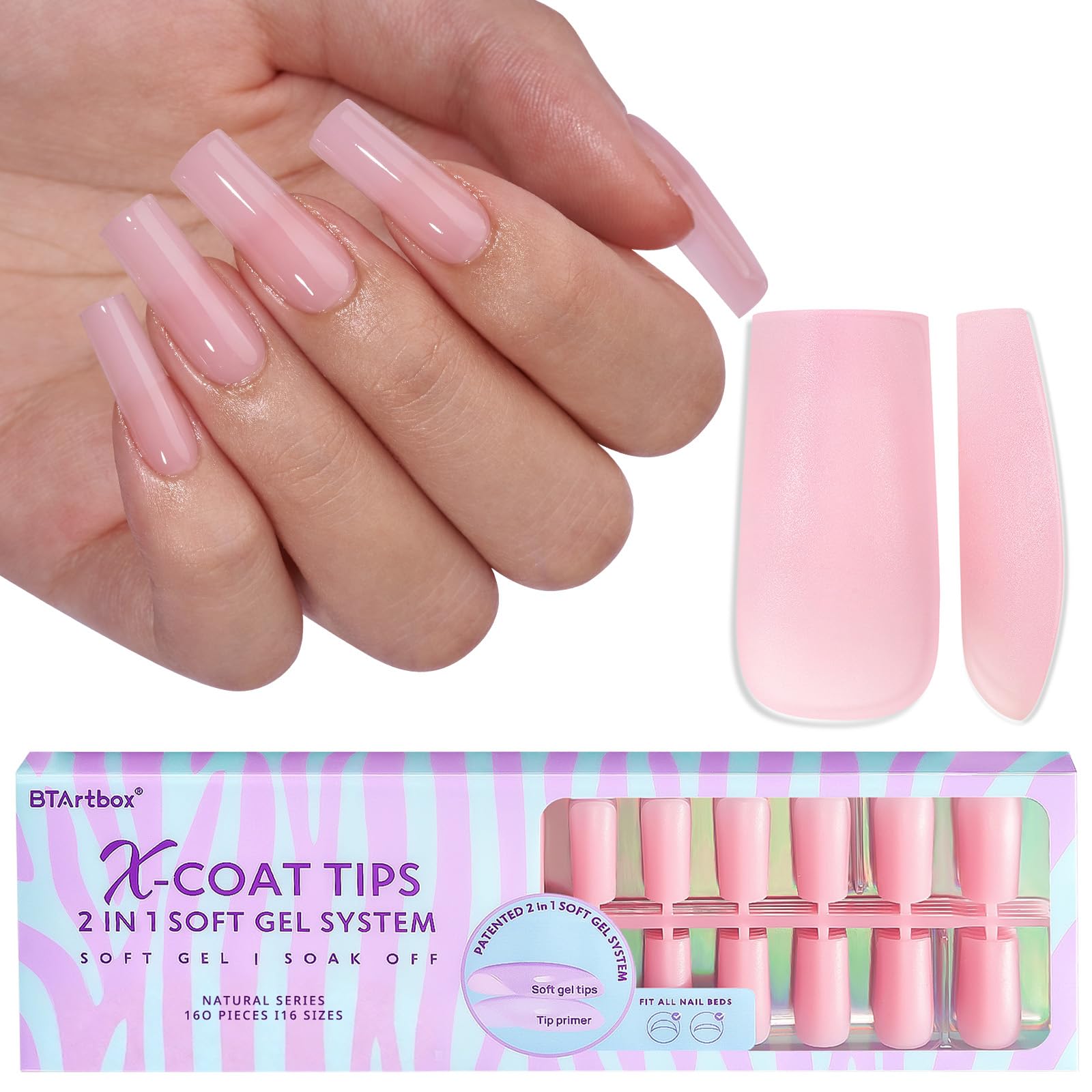 BTArtbox Soft Gel Nail Tips Square - XCOATTIPS Press On Nails Colored Pre-applied Tip Primer, One-Step Full Cover Fake Nails Gel Nails for Nail Extensions Art — image 1