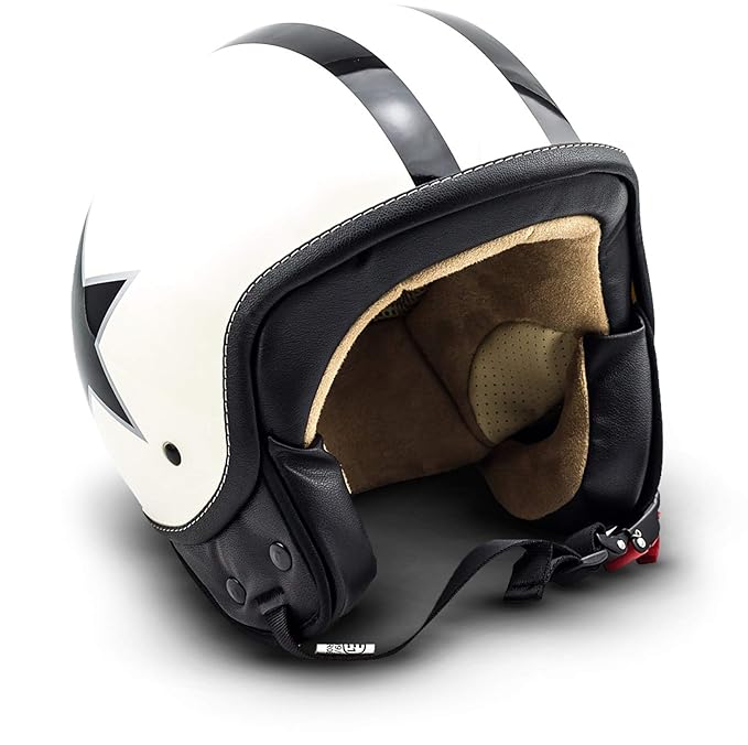 SOXON SP-301-STAR Creme Motorrad-Helm Roller-Helm Jet-Helm Bobber Scooter-Helm Pilot Cruiser Vintage Mofa Chopper Helmet Bike