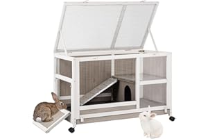 Ketive Rabbit Hutch Indoor - Rabbit Cage Outdoor On Wheels Buuny Hutch Guinea Pig Cage Bunny Cage with Run and Hideout Hamster Cage with Wire Netting Above Pull Out Tray Pet House for Small Animals