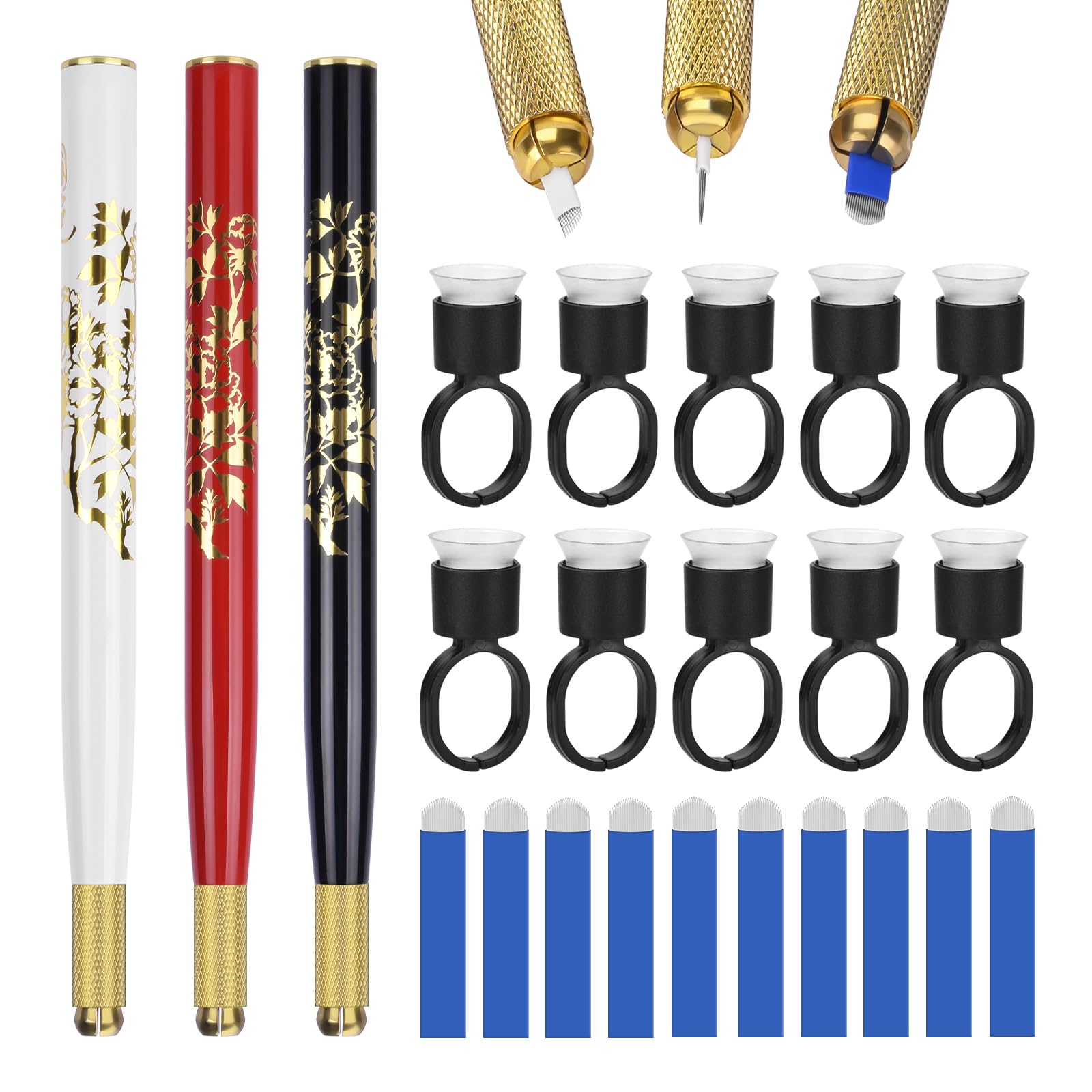 ATOMUS Microblading Pen Kit 3pcs Tattoo Eyebrow Manual Pen 10pcs 18U Eyebrow Microblades 10pcs Pigment Holder with Sponge — image 1