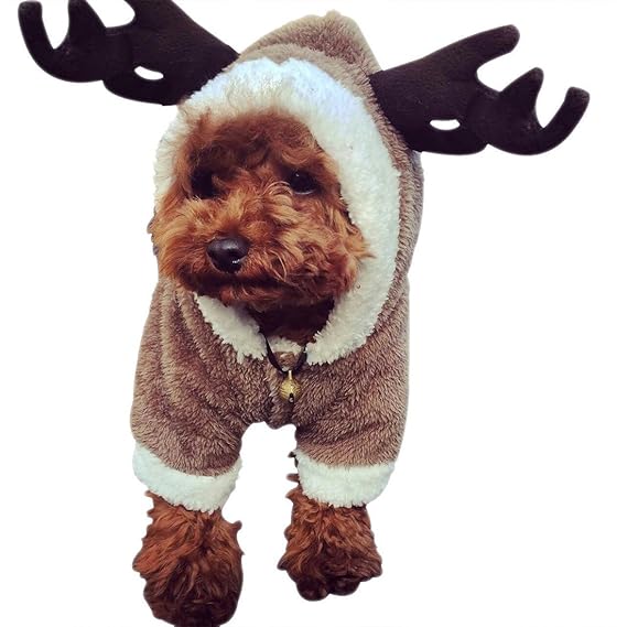 GWELL Hundejacke Hundekostüm Hundepullover mit Ärmel für Hund Katze Winter Cosplay Kostüm Halloween Weihnachten Elch