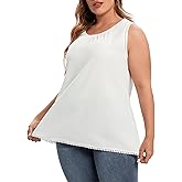 Women's Plus Size Lace Trim Sleeveless Cami Tank Tops Chiffon Dressy Camisole