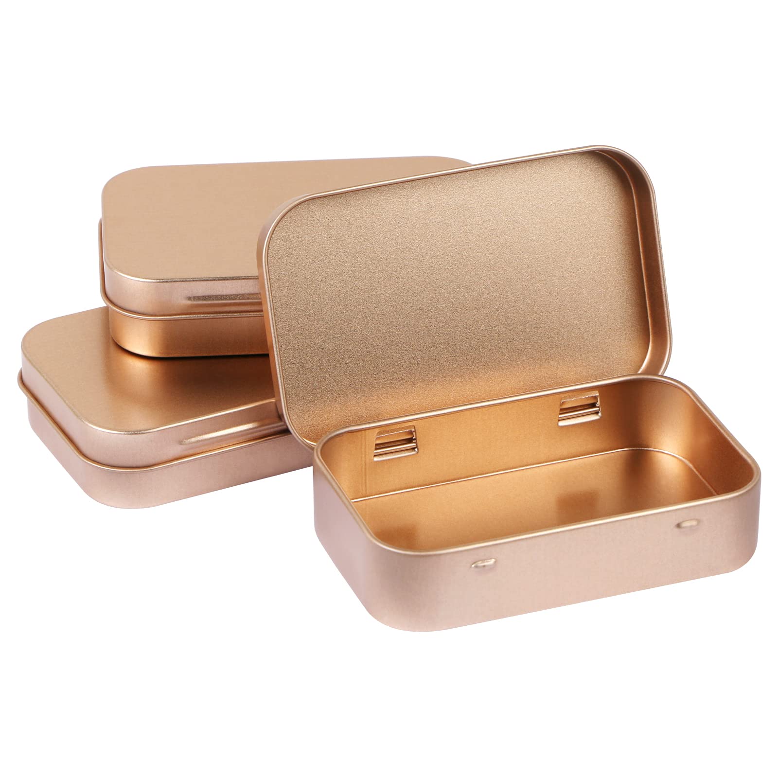 MIDELONG 3 Pack Metal Rectangular Hinged Tins Box with Lid Mini Portable Box Empty Craft Containers Small Storage Kit Home Outdoors Organizer for Soap Mint Cookie 3.8x2.4x0.8 inch, Rose Gold