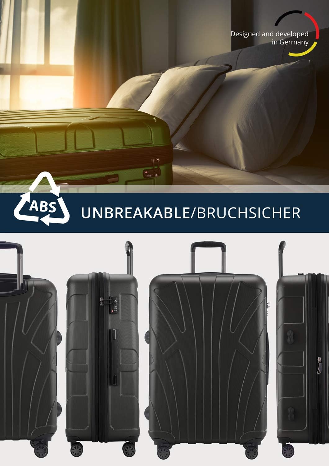 Suitline - Hardshell Suitcase, Travel Luggage, TSA, 76 cm, Approx. 96 liters, 100% ABS mat, Graphite, 75 cm (L) - Image 5