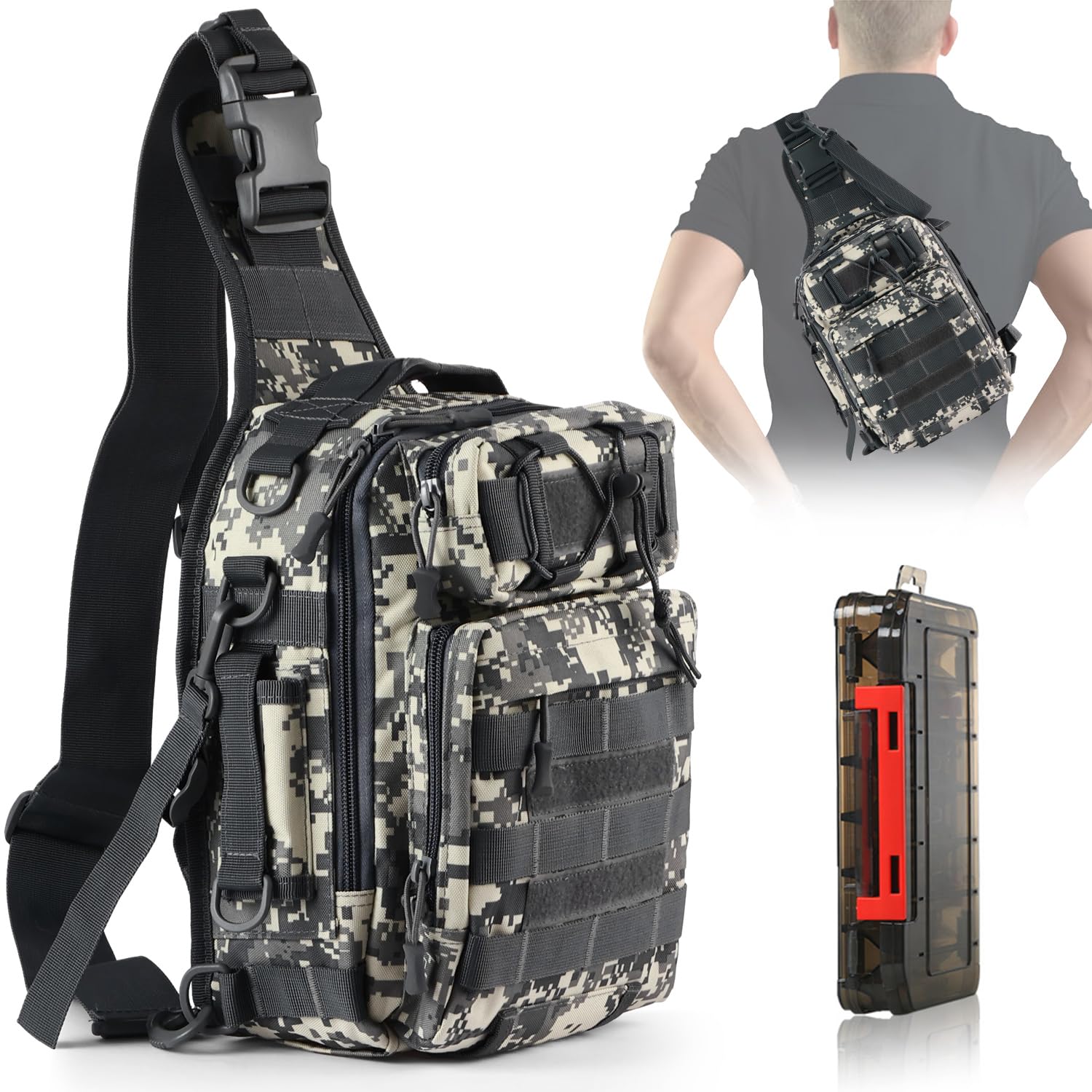 Aertiavty Compact Fishing Tackle Bag, Fishing Bag with Tackle Box and Rod Holder Outdoor Sport Fishing Backpack (Black, Small)