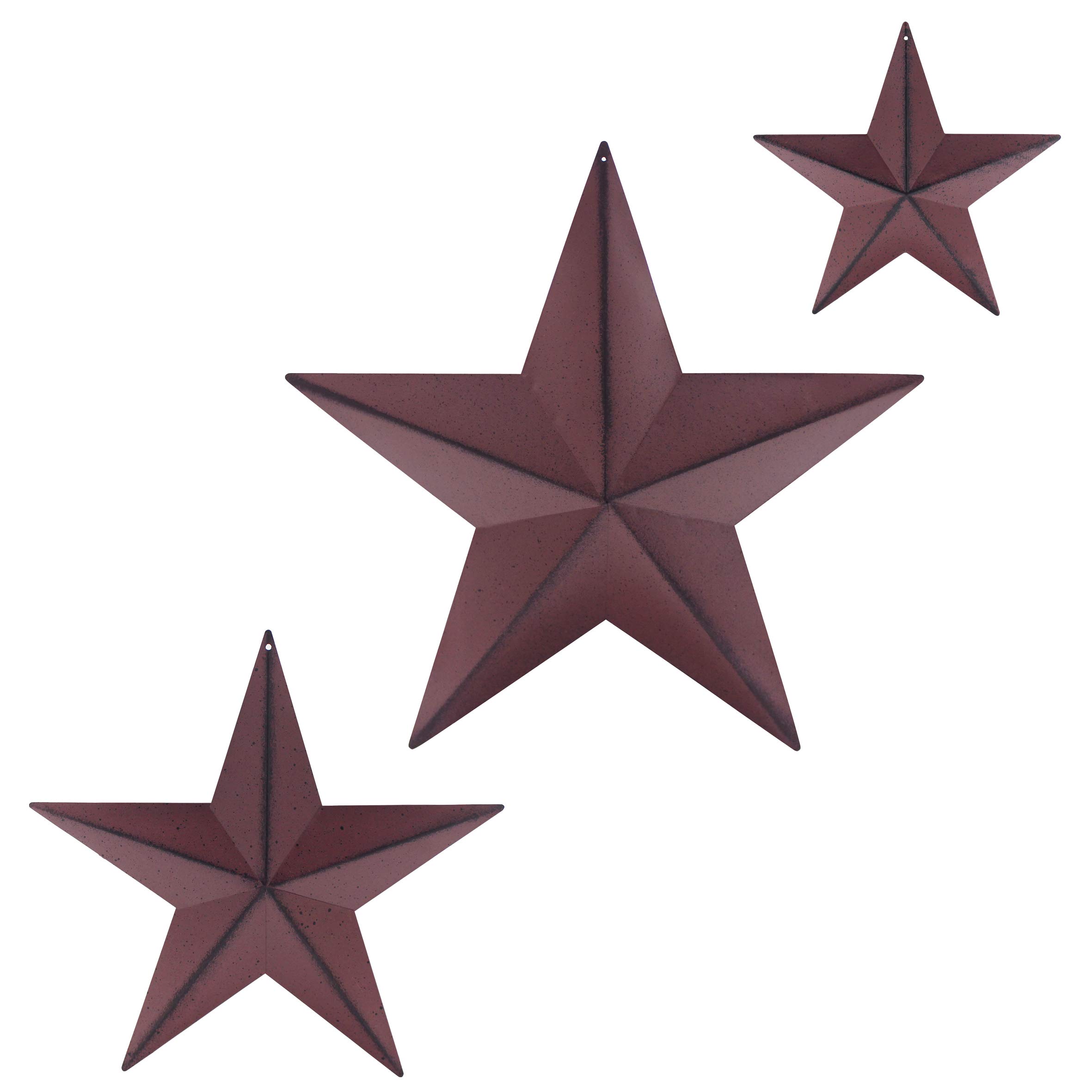 CVHOMEDECO. Primitives Rustic Antique Vintage Gifts Metal Barn Star Wall/Door Decor, 12/8/5.5 Inch, 3 PCS/SET.