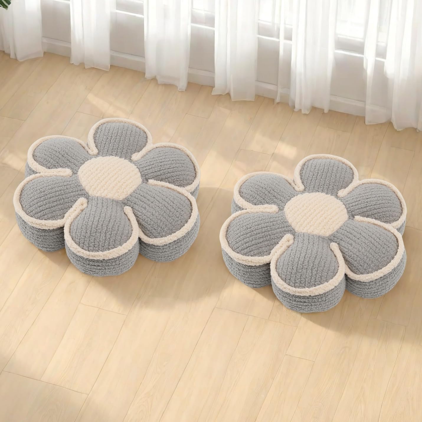 Photo 1 of Nmkopzy Flower Pillow Daisy Flower Shaped Decorative Preppy Throw Pillows Cute Soft Floor Cushion for Couch Bed Chair Girls Room Bedroom Decor Aesthetic (2, Grey, 16 Inch)