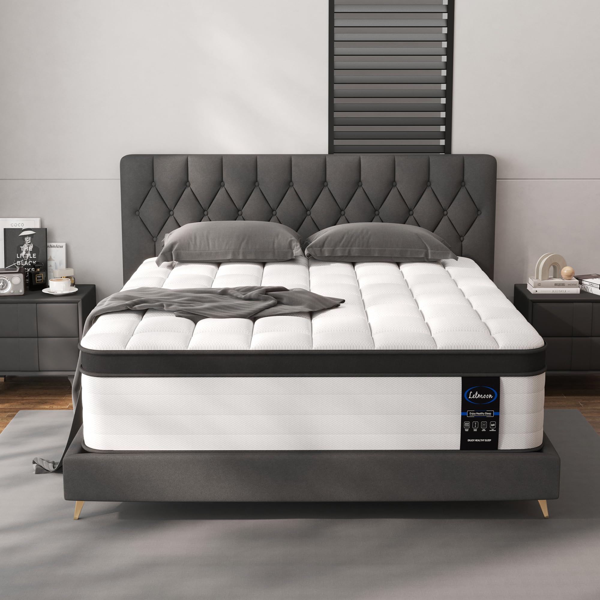 Photo 1 of LETMOON Queen Mattress, 14 Inch Hybrid Queen Size Mattresses in a Box, Medium Firm, Memory Foam and Pocket Springs, Strong Edge Support, Pressure Relief