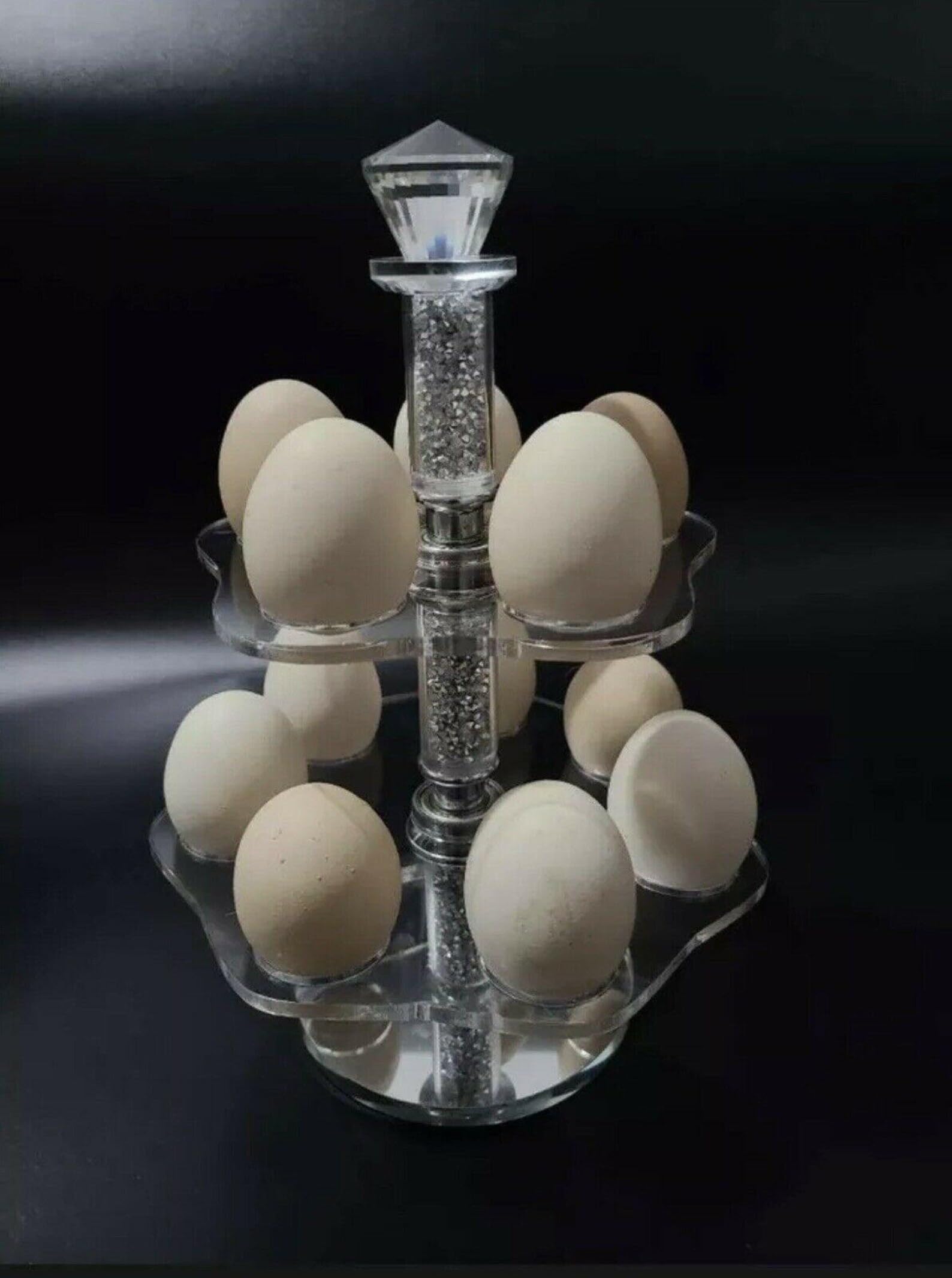 Silver Glass Sparkle Ornament Bling Crushed Diamond Gift | Crystal Egg Baskets Racks Station Stand Tray Kitchen Accessory-12 pcs Eggs Holders