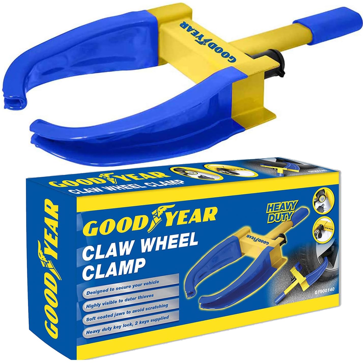 Goodyear Heavy Duty Car Wheel Clamp - Van/Caravan 2 Keys - Unbreakable Security