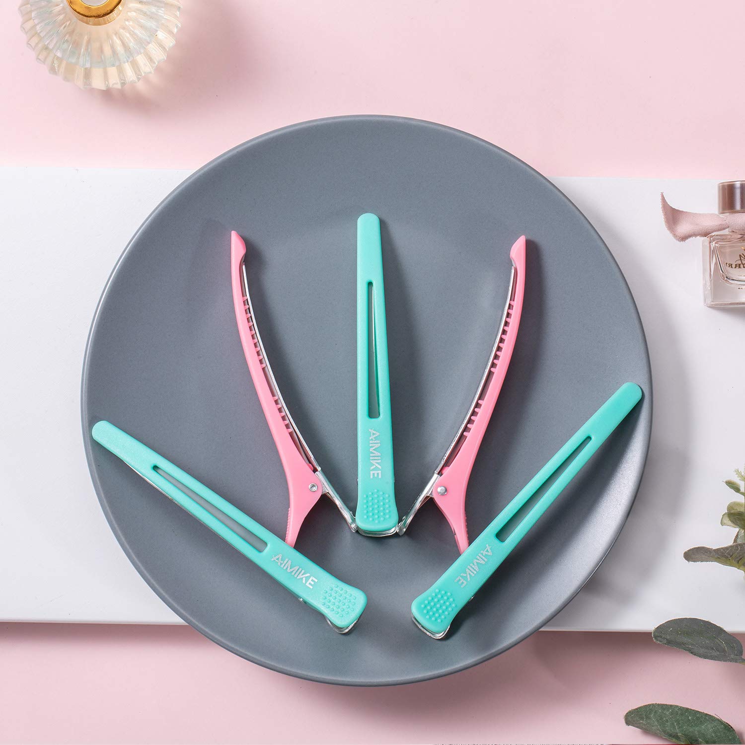 AIMIKE Hair Clips for Styling Sectioning 12 Pack, Non-Slip Duck Billed Hair Cutting Clips with Silicone Band, No Trace Hair Clips for Women, Girls and Salon Hairdressers, 4.3 inch Long : Beauty