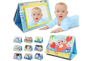 POCKET PANDA Baby Toys 0-6 Months, Tummy Time Mirror for Infant 0-3-6-12 Months Old, Newborn Sensory Gifts for Brain Montessori Development, Boys & Girls Toy, High Contrast Activity Crinkle Book w Safe Mirror