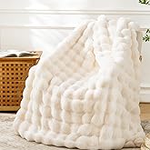BENVWE Faux Fur Throw Blanket for Couch - Cozy Plush Fluffy Soft Thick Bubble Blanket for Living Room Home Decor - Mothers Day Birthday Gifts for Women, Cream White, 51" x 63"