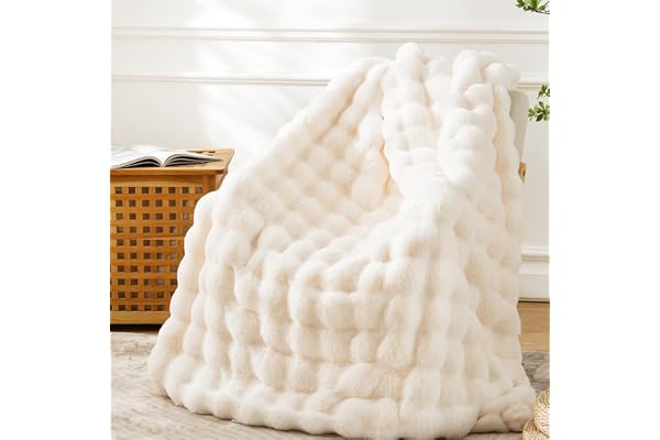 BENVWE Faux Fur Throw Blanket for Couch - Cozy Fuzzy Soft Plush Fluffy Thick Luxury Minky Bubble Blanket for Living Room Home