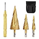 3Pcs HSS Spiral Step Drill Bit Set, 1/4" Hex Shank