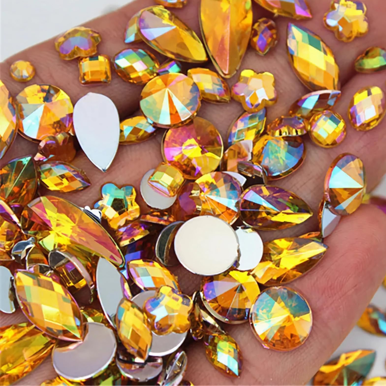 Photo 1 of 1000pcs AB Crystal Rhinestones Gems for Crafts, Flatback Jewels Gemstone for Costume Making, Halloween Party, Clothes, Nail Crafting Embellishments Decorations(Golden Yellow AB)