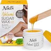 Nad's Natural Sugar Wax Kit, Vegan Hair Removal with Reusable Strips, 6oz | Hypoallergenic, No Heat Formula, 6 Wooden Spatulas, 10 Cotton Strips, Pre Wax Cleansing Soap, Gentle On Sensitive Skin