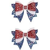 4th of July Patriotic Hair Bows Alligator Clip For Girls Glitter Sparkly Red White Blue Sequin Cheer Barrettes Hairpins Kids Independence Day Xmas Party outfit Dress Decor Accessory Gift 3.5"