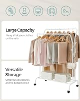 SONGMICS Clothes Rail Double Hanging Rack with Wheels White HSR107W01 view 3