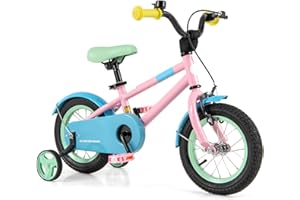 BABY JOY Kids Bike, 12 14 16 18 Inch Sport Style Children's Bicycle with Vivid Color, Training Wheels, Adjustable Handlebar &