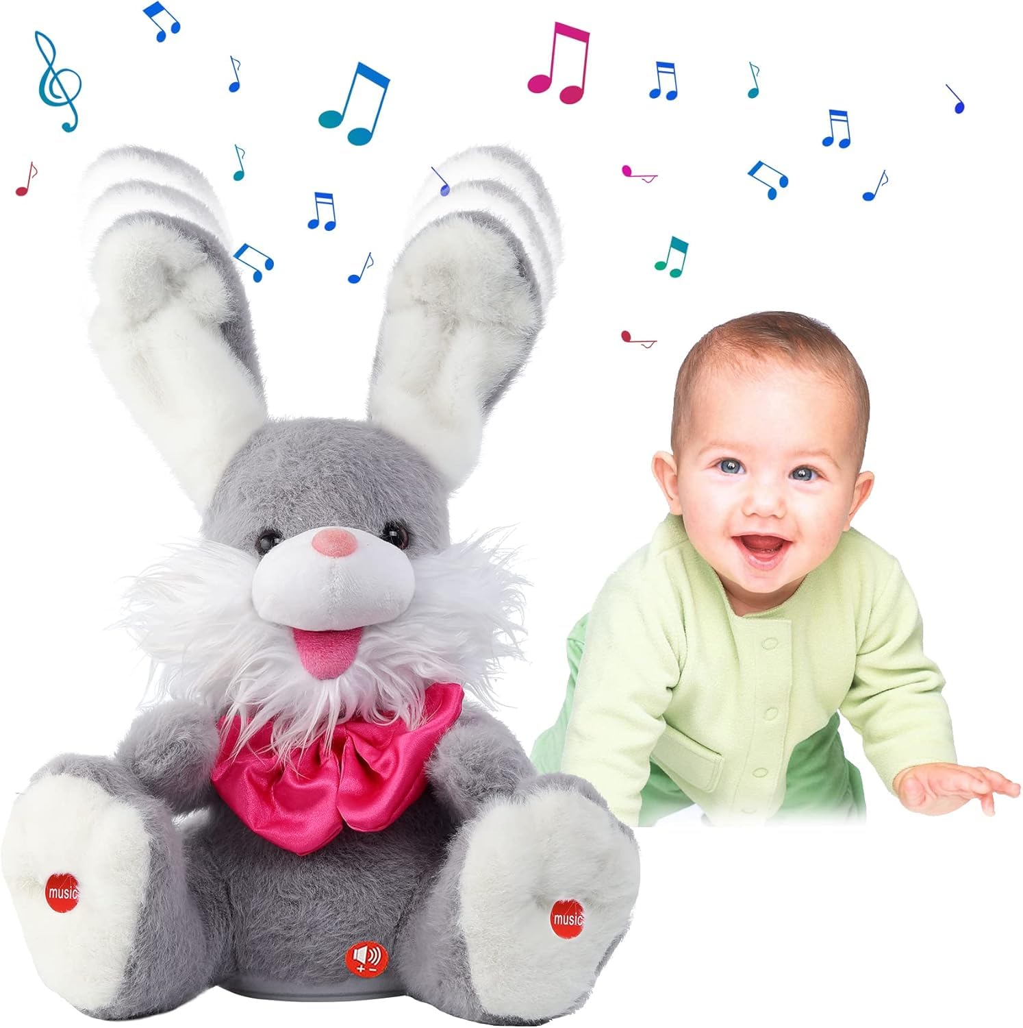 seOSTO Bunny Peek-A-Boo Talking Toys Repeat What You Say Singing 15 English Songs, Interactive Baby Toys Gifts for Toddlers Babies Kids