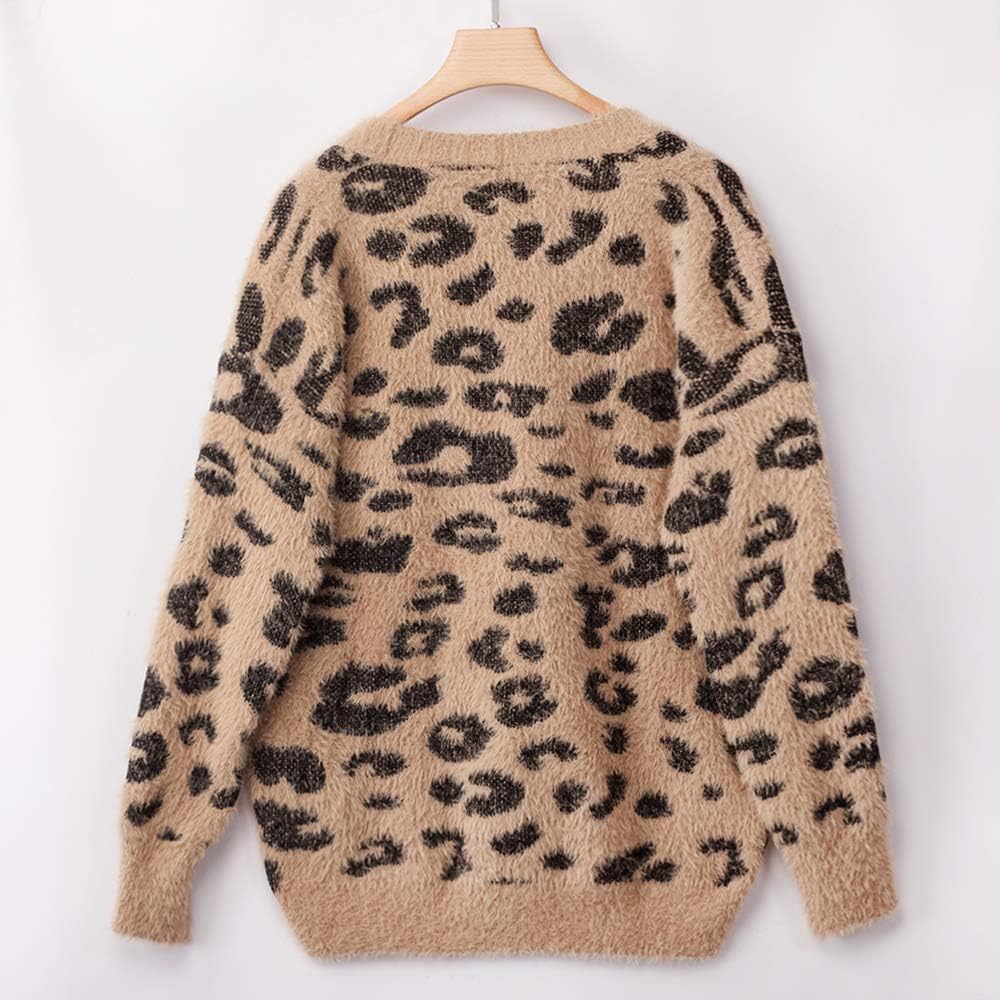 BTFBM Women Fashion Leopard Print Button Down Long Sleeve Soft Loose Knit Sweater Cardigan Coat Fall Winter Outwear at  Women’s Clothing store