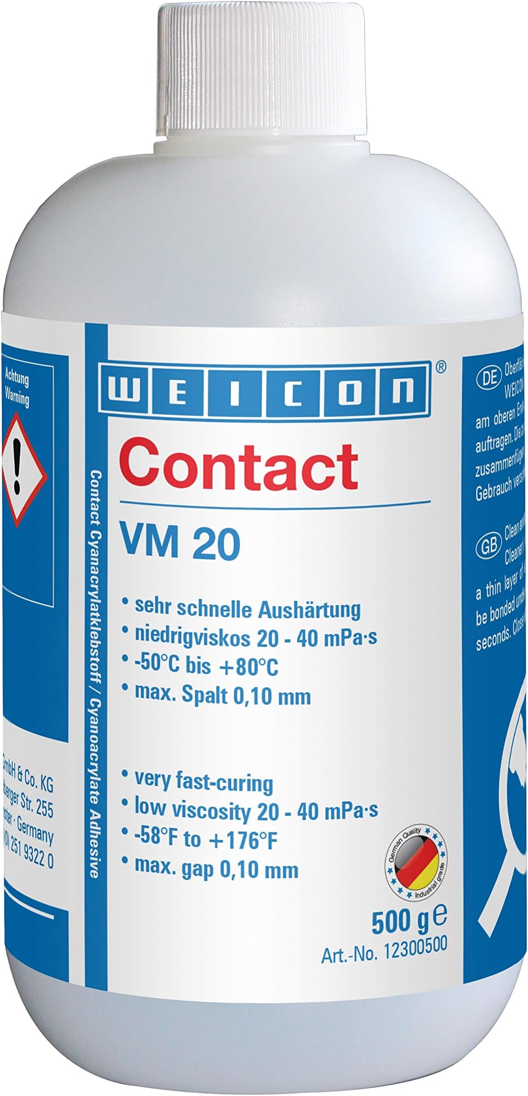 WEICON 12300500 Contact VM 20 Cyanoacrylate Adhesive 500 g for Metal bonding of All Kinds