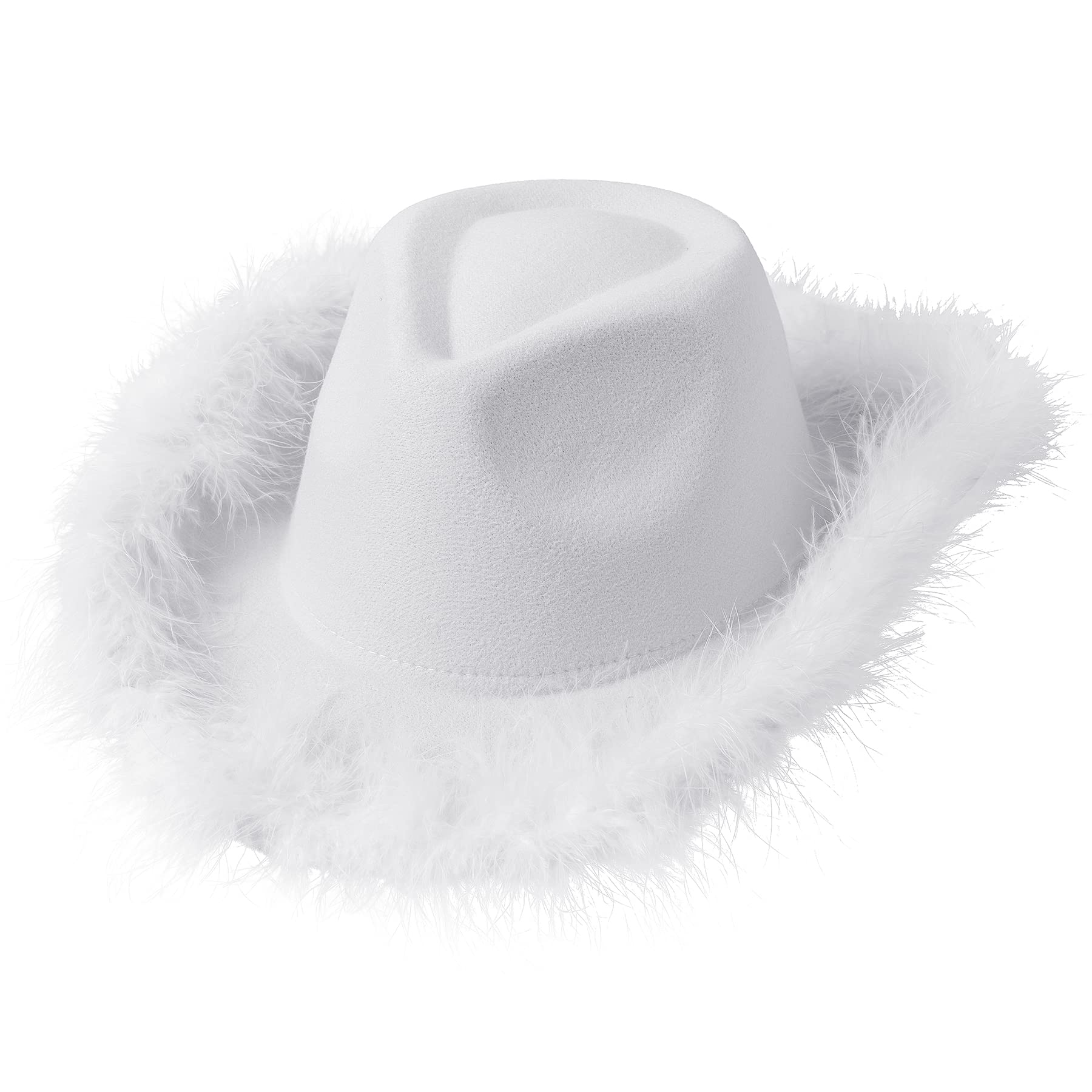 Photo 1 of Lanzom Women Men Cowgirl Hat with Feather Wide Brim Felt Cowboy Hat (White)