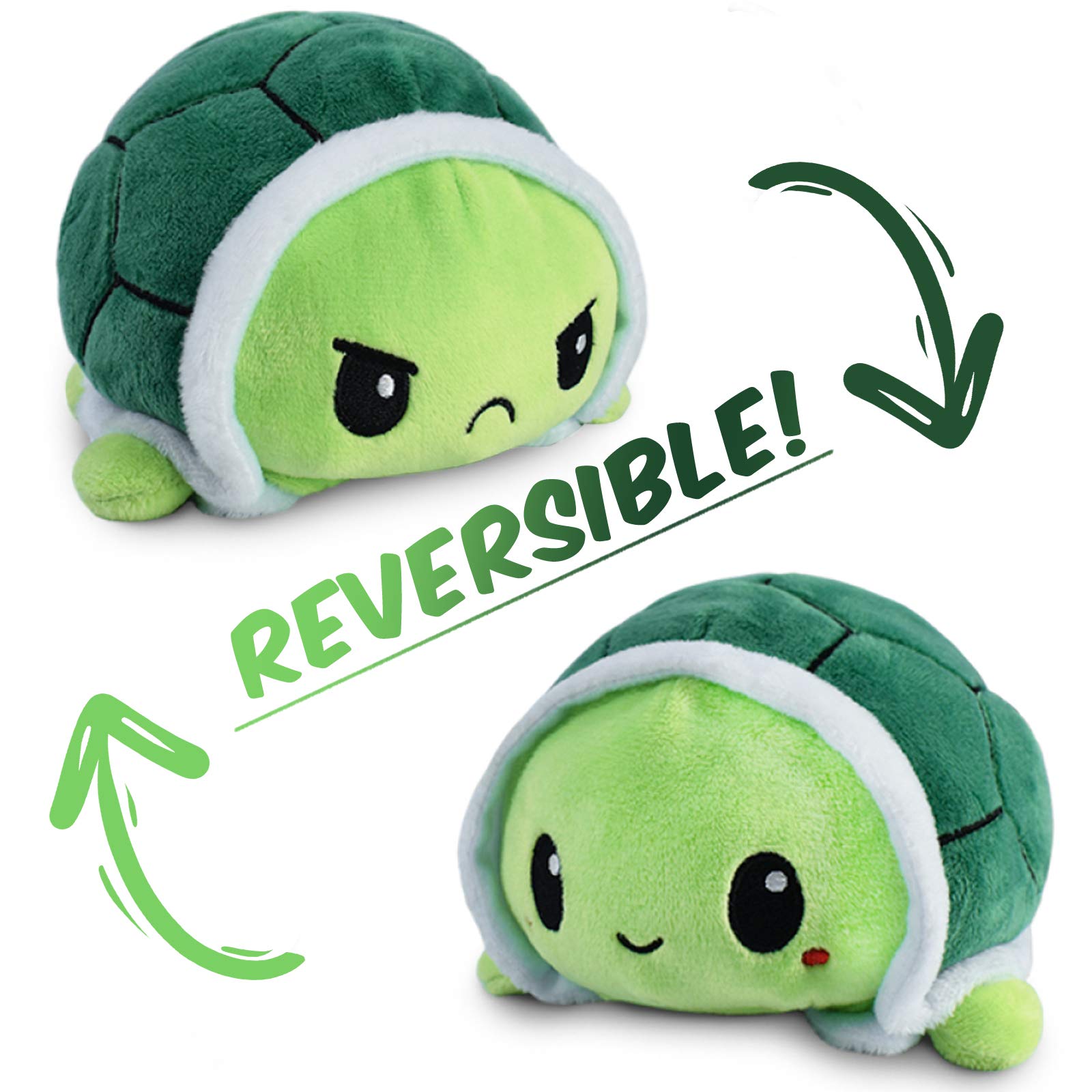 Thedttoy Reversible Turtle Plushie Happy Sad Turtle Teddy Show Your Mood with Double-Sided Flip Mood Super Fluffy Cute Mini Stuffed Animal Suitable for All Age Green