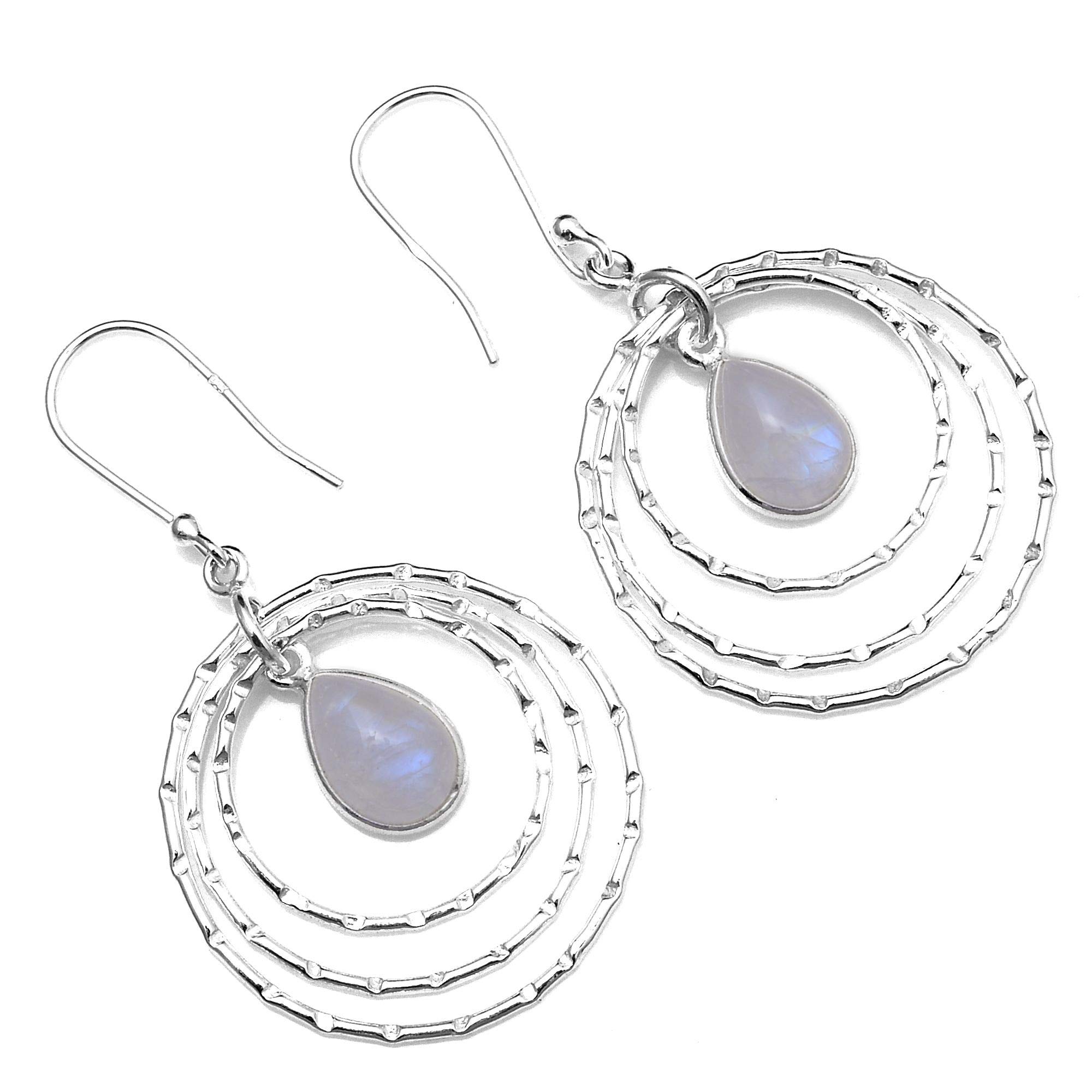 Silver Palace Sterling Silver Natural Rainbow Moonstone Earrings for Women and Girls