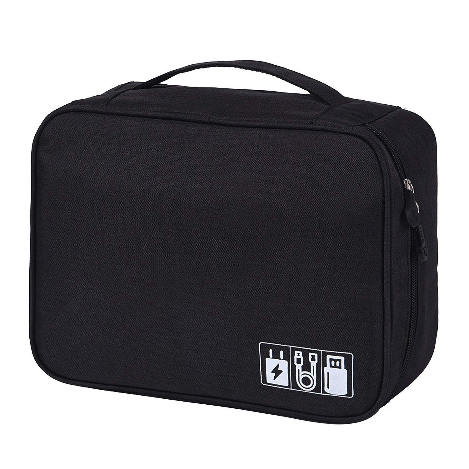 Ruyosn Cable Organizer Bag Waterproof Cable Bag Large Hard Drive Bag Electronic Bag Double Layer Electric Organizer Cable Bag Electronics Accessories Organizer Cable Power Bank (Black)