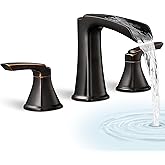 HOIGY Waterfall Bathtub Faucet Oil Rubbed Bronze, Brass Bath Tub Faucet Set 3 Hole, 8 Inch High Flow Roman Tub Faucet, 2 Hand