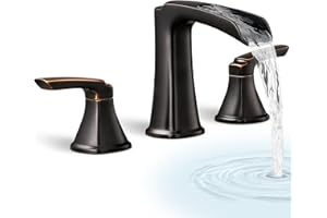 HOIGY Waterfall Bathtub Faucet Oil Rubbed Bronze, Brass Bath Tub Faucet Set 3 Hole, 8 Inch High Flow Roman Tub Faucet, 2 Handle Deck Mount Bathtub Faucets Widespread with Water Hose for Farmhouse