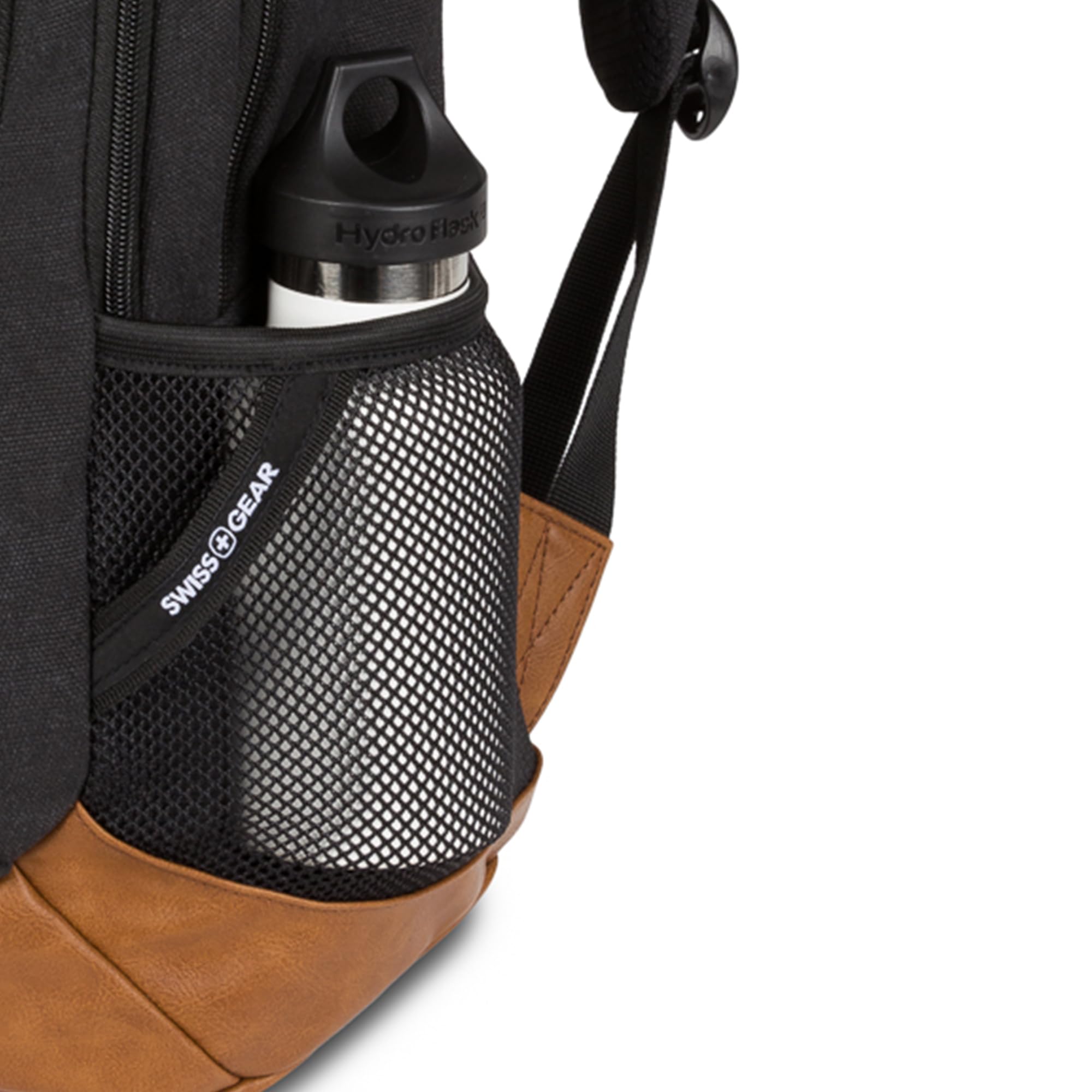 SwissGear 5505 Cecil 16” Laptop Backpack Black Canvas/Brown – Daily Laptop Bag with Gear Attachment Options – Multiple Organizer Pockets & Padded Shoulder Straps