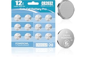 POWEROWL CR2032 Battery 3V Lithium 12 Pack, High Capacity 2032 CR2032 DL2032 ECR2032 CR 2032 Lithium Button Batteries(Blue)