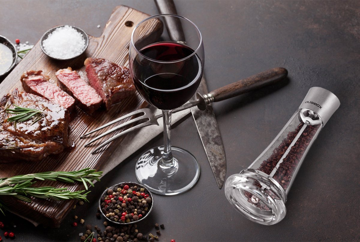 Manual Salt or Pepper Grinder, CUSIBOX Stainless Steel Salt and Pepper Mill Grinder Shaker with Adjustable Coarseness