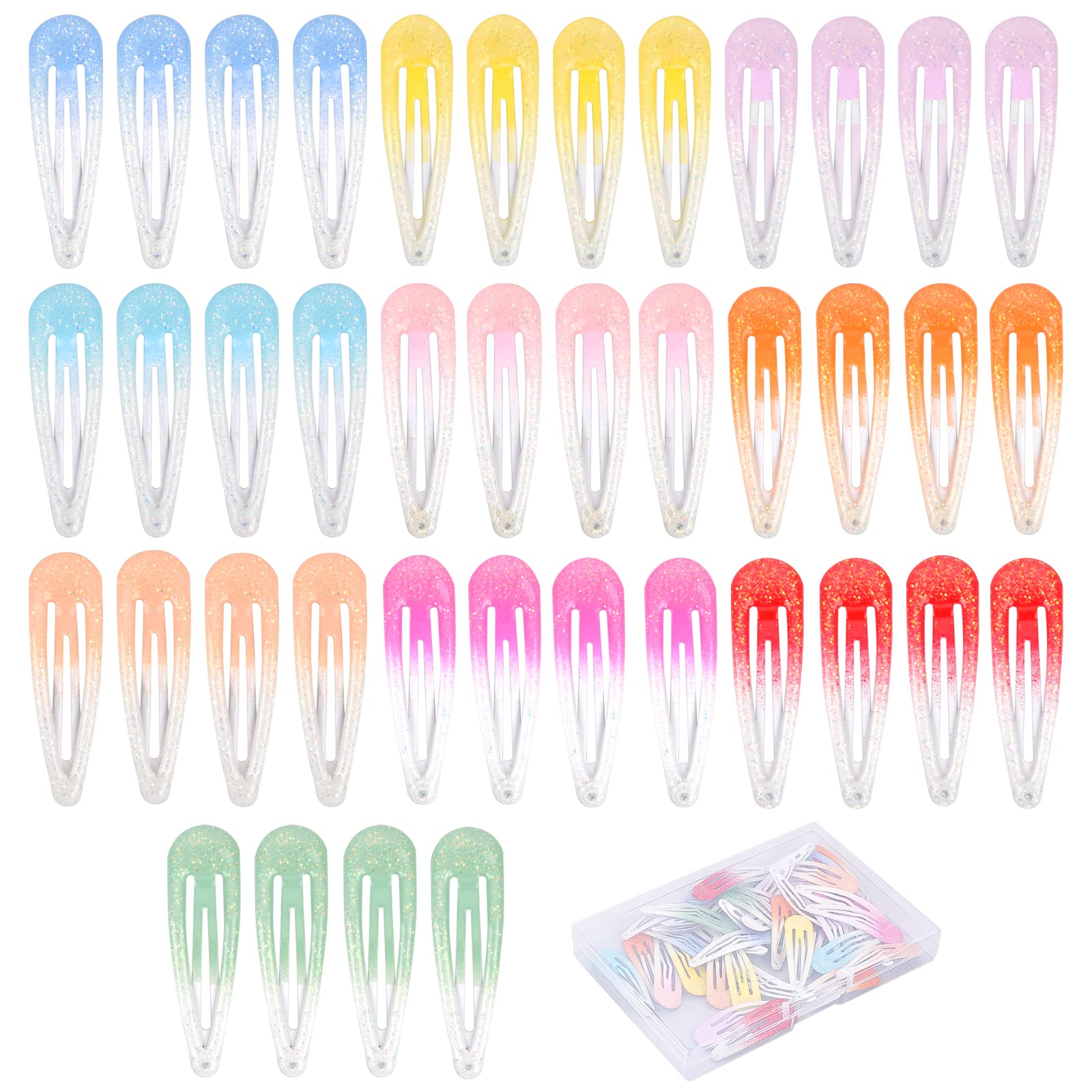 Jinlaili 40PCS Gradient Metal Snap Hair Clips, 5CM Colorful Kids Barrettes, Girl Cute Hair Clips, Glitter Snap Clips Hair Barrettes, Non Slip Hair Slides, Hairpin for Toddlers Kids Girls Women