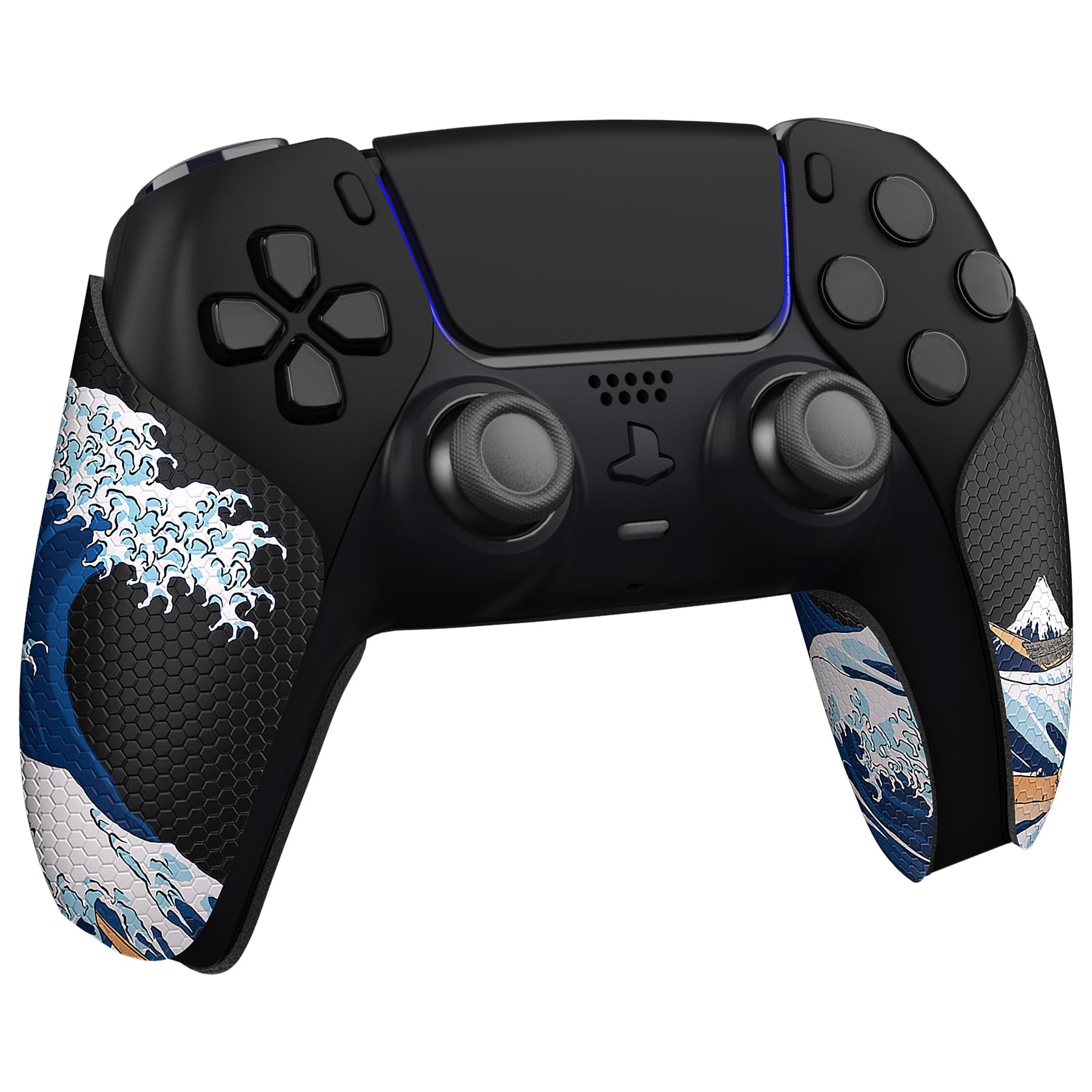 eXtremeRate PlayVital Anti-Skid Sweat-Absorbent Controller Grip for ps5 Controller, Professional Textured Soft Rubber Pads Handle Grips for ps5 Controller - The Great Wave Off Kanagawa