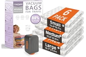 ZCCQ Travel Vacuum Bags with Wireless Pump,6 Pack Vacuum Storage Bags with Powerful 5000Pa Suction,vacuum travel bags for Max