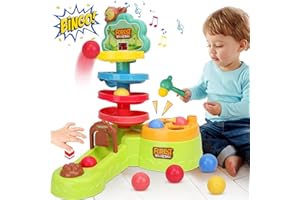 HCFJEH 3-in-1 Montessori Toys for 1 Year Old, Hammer Pound & Shoot Balls with Scoring Game & Ball Drop, Early Developmental Toys for Kids Ages 1-3