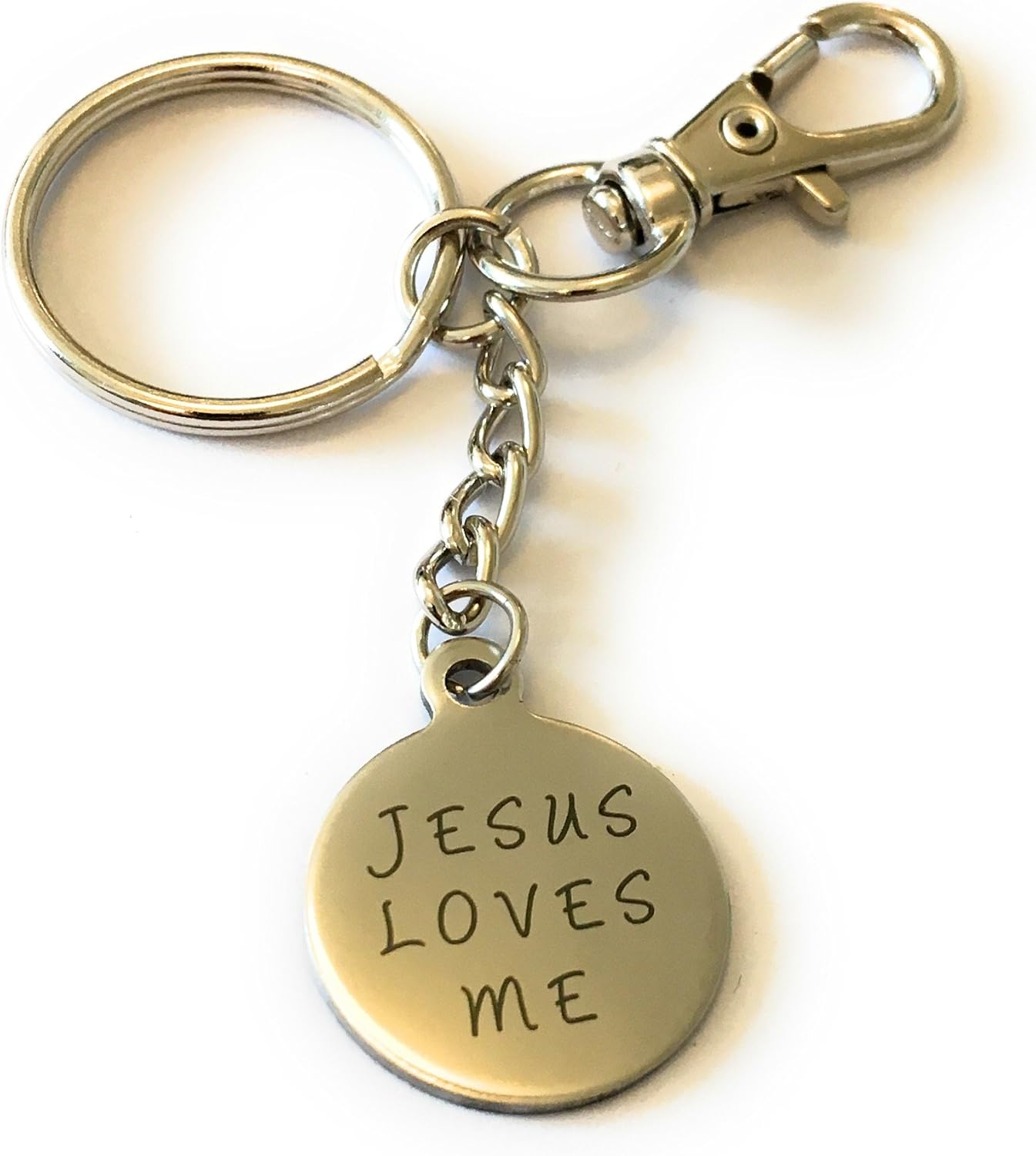 FizzyButton Gifts Jesus Loves Me disc keyring handbag charm with turquoise gift box, Silver