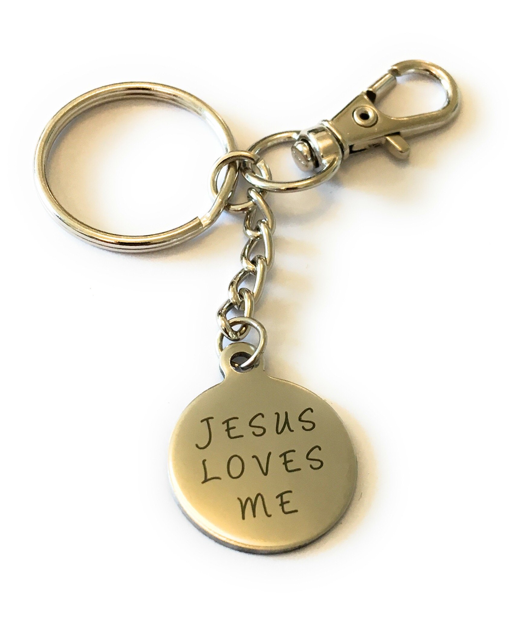 FizzyButton Gifts Jesus Loves Me disc keyring handbag charm with turquoise gift box