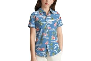 SSLR Big Girls Hawaiian Shirt Beach Tropical Summer Casual Short Sleeve Button Down Shirt