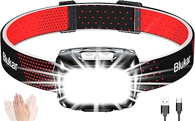 Blukar LED Stirnlampe Wiederaufladbar, 2000L Ultra Kopflampe Stufenlos Dimmbar mit 8 Modi, Sensor & Rotlicht, IPX5 Wasserdicht Mini Stirnleuchte für Erwachsene, für Joggen, Camping, Angeln
