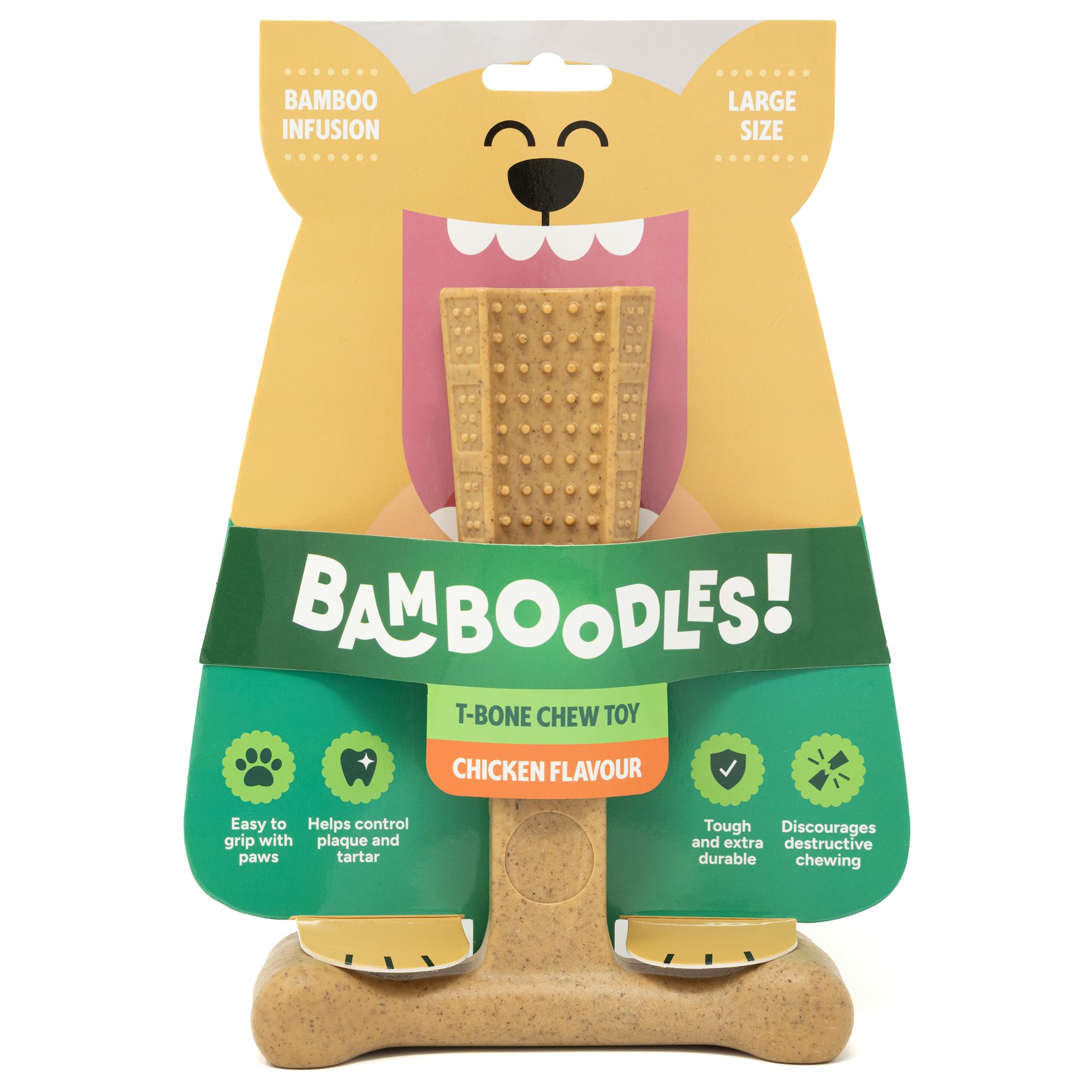 Bamboodles T-Bone Dog Chew Toy – Large | Chicken Flavour | Long Lasting Dog Chew Stick for Large Dogs | Durable Chew Toy to Support Healthy Teeth and Calm Chewing