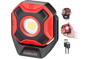 Work Light, 700 Lumen Rechargeable Magnetic Light with 3 Modes & 360° Pivoting Head for Mechanics & Outdoor Use (Red)