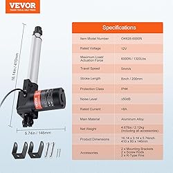 VEVOR Linear Actuator 12V, 8 Inch Heavy Duty