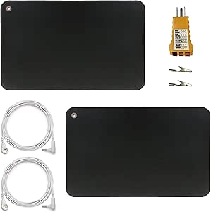 Earthing Balance Earthing Grounding Mat Set 16" x 10"(40 x 25cm) 2 Earthing Mats with 2 Grounding Cords for Better Sleep (Black)