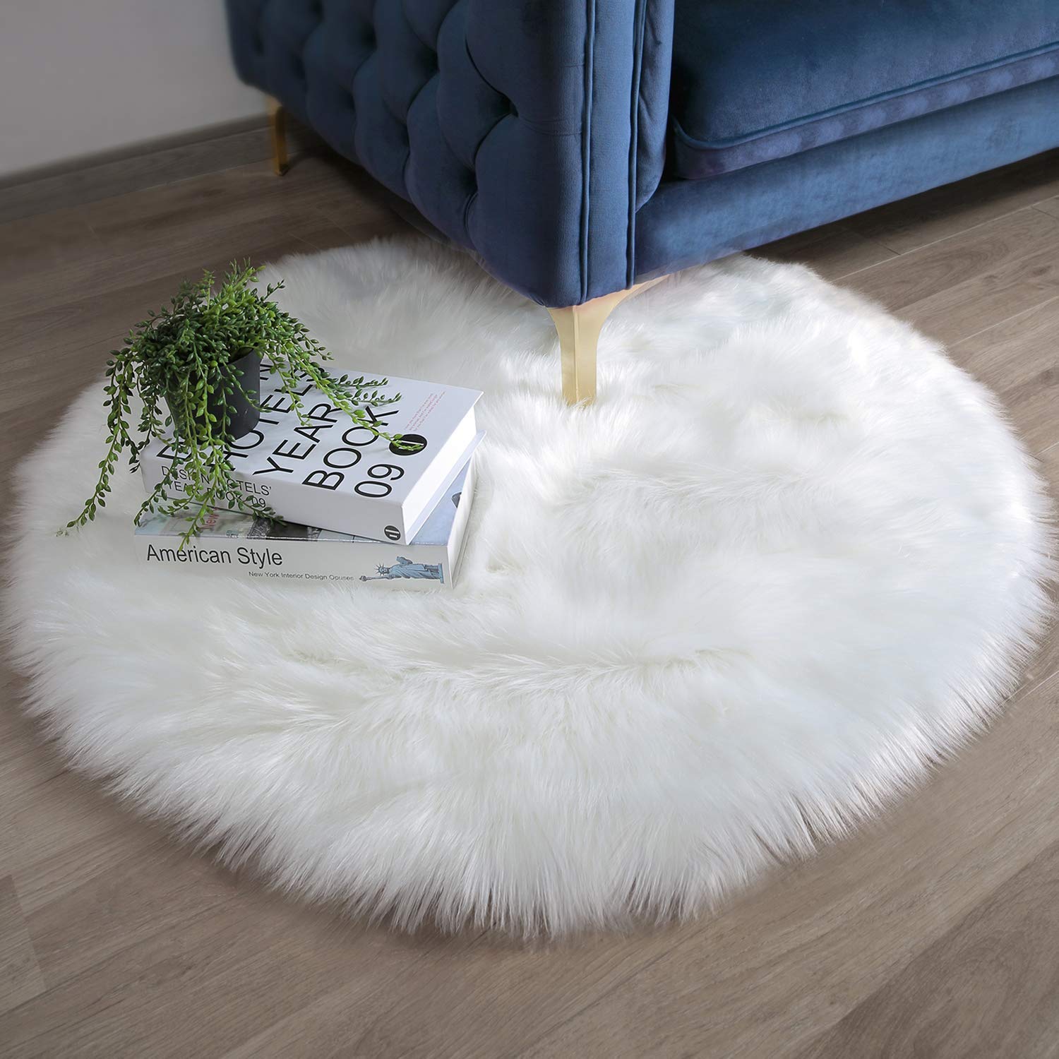 DQMEN Carpets Soft Artificial Sheepskin Faux Fleece Chair Cover Seat Pad Soft Fluffy Shaggy Area Rugs For Living Room Sheepskin Style Rug (White, 90 X 90 CM)